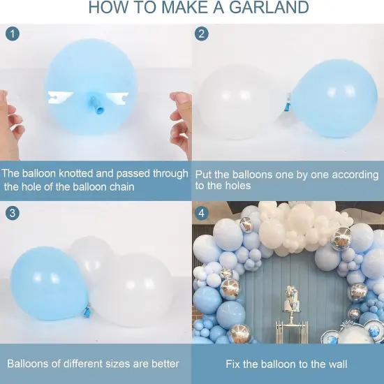 Baby Blue Balloon Garland Kit - 114pcs Macaron Blue Silver Balloon Arch with Matte Light Blue, Sky Blue and White Balloon, for Boy Birthday Wedding Elephant Baby Shower Party Decorations {5}