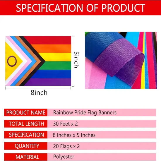 2 Packs New Intersex Progress Rainbow Gay All Pride Flags Banner String Set Small Mini LGBTQ Inclusive Bunting Flags Decoration,60 Feet 40 Flags {4}