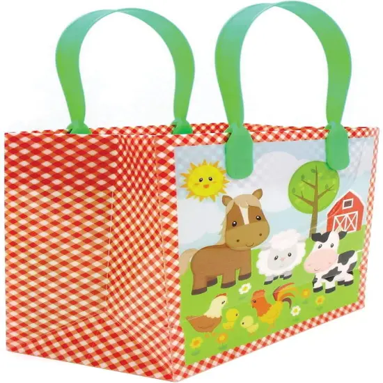 Tiny Mills Barnyard Farm Animals Party Favor Treat Bags with Handles, Farm Animal for Toddler Birthday Party Candy Bags Tractor Birthday Party Supplies Pack of 12 {4}