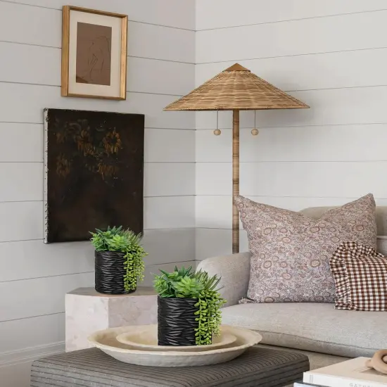 Artificial Succulents in Pots Faux Succulents Plants Fake Succulent Arrangement Potted Plants with Black Ceramic Vase for Office Desk Bathroom Shelf Living Room Indoor Home Decor Large {5}