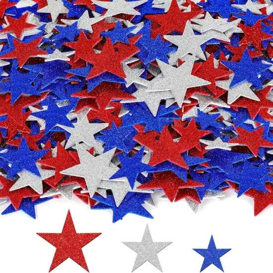 300 PCS 4th of July Star Stickers, Red Silver and Blue Glitter Stickers {1}