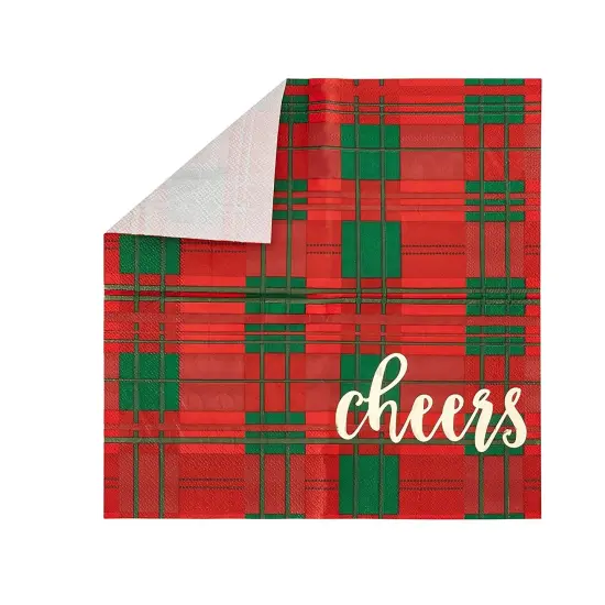 Juvale 50 Pack Christmas Cocktail Napkins – Plaid, Cheers Design Holiday Party Supplies, 5 x 5 Inches Red Napkins {6}