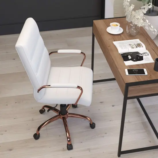 Merrick Lane Milano Contemporary Mid-Back Home Office Chair with Padded Arms WhiteFxLea/GoldFrame {9}