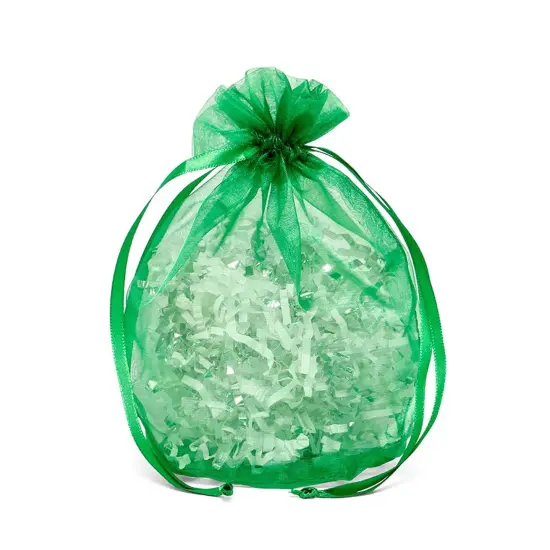 Wide Round Flat Bottom Organza Bags 6 1/2 '' X 4 '' X 7 '' for Gift Packaging Emerald {2}