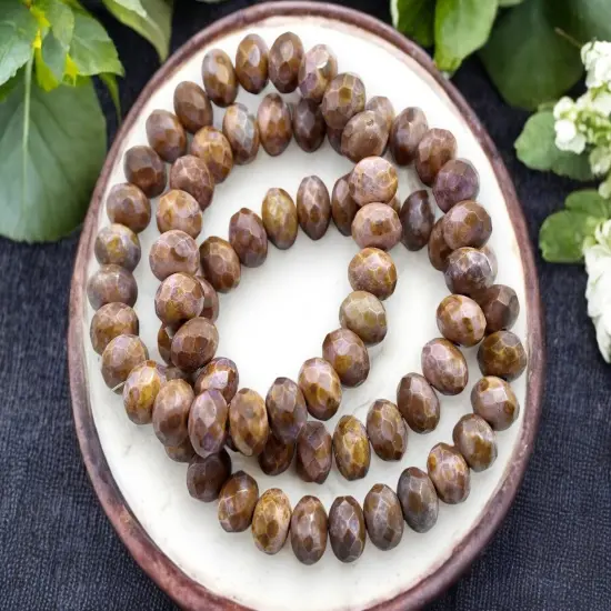 *25* 6x8mm Matte Lavender Mauve Goldstone Fire Polished Rondelle Beads {3}