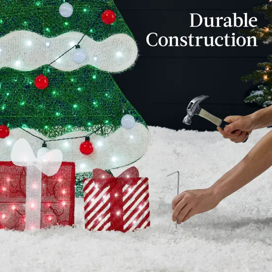 Best Choice Products 6ft Lighted 2D Christmas Tree Outdoor Decor w/ 170 LED Lights, Gift Boxes, Storage Bag Red/White {6}