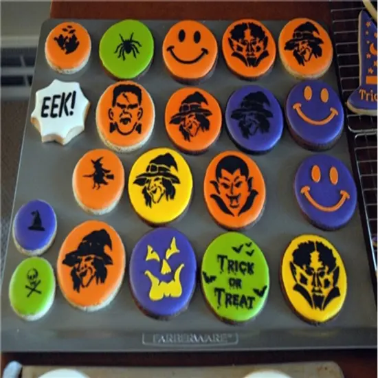 Mini Monster Faces Cookie & Cupcake Stencil Set: Frankenstein, Werewolf, Witch, Dracula | C793 by Designer Stencils | Cookie Decorating Tools | {4}