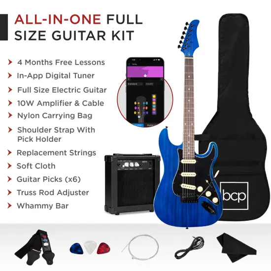 Best Choice Products 39in Full Size Beginner Electric Guitar Kit with Case, Strap, Amp, Whammy Bar Midnight Blue {3}