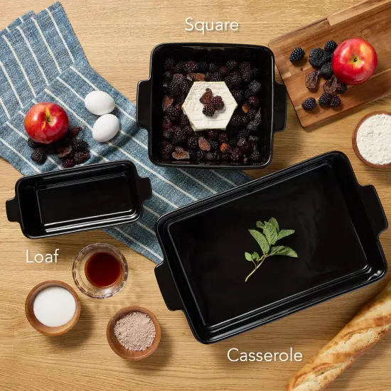Best Choice Products Ceramic Bakeware Set of 3 Casserole, Loaf, and Square Dishes w/ Handles Black Licorice {3}