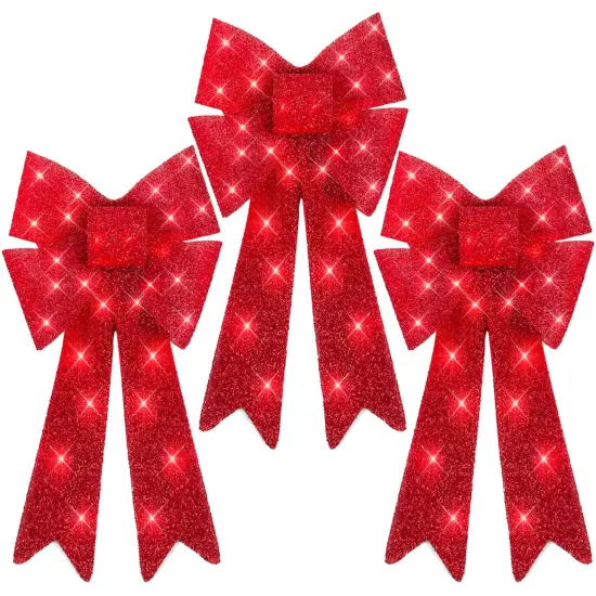 Best Choice Products Set of 3 Pre-Lit Christmas Bows, Indoor/Outdoor LED Holiday D&eacute;cor w/ 8 Light Functions Red {1}