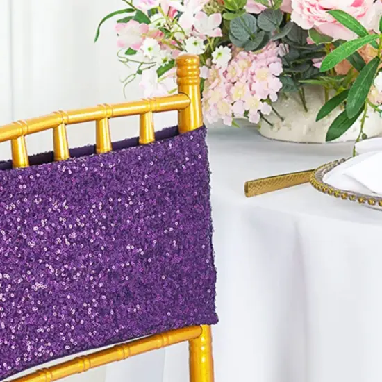 10 Pieces Elegant Eggplant Sequin Stretch Spandex Chair Bands 7 x 13 Inches {5}
