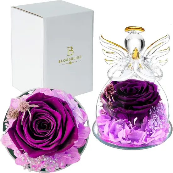 Purple Angel Rose Preserved Roses in Glass {1}