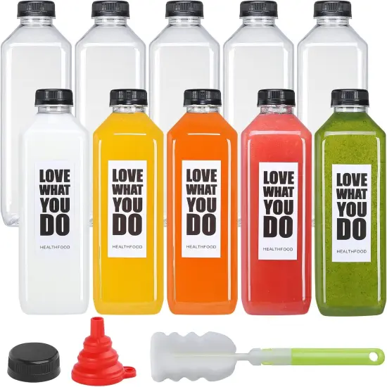 10pcs 33oz Plastic Bottles with Caps, Juice Container with Lids {1}