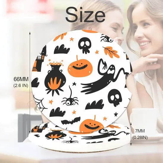 2 Pack Car Cup Holder-Halloween Pumpkins Coasters Absorbent Ceramic Coaste {2}