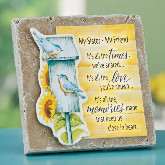 Collections Etc My Sister My Friend Bluebirds and Sunflowers 3D Tile with Easel Back {1}