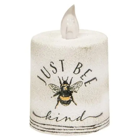 LED Pillar Candle with Built In Timer and Distressed White Style Just Bee Kind {4}
