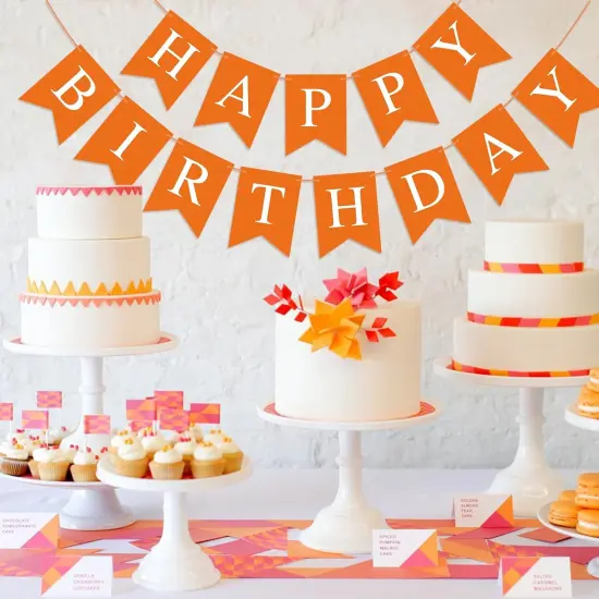Orange Birthday Banner Sign Happy Birthday Bunting Banner Garland {2}