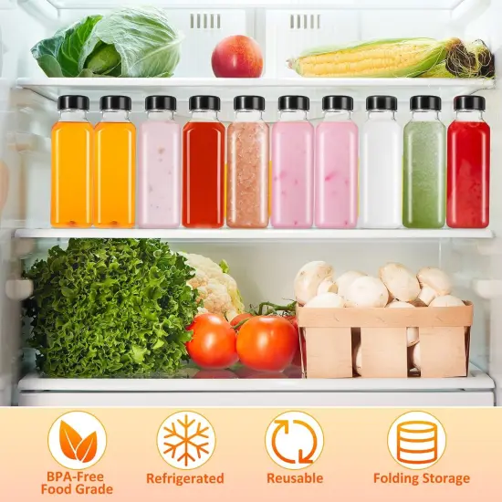 48 Pcs Plastic Juice Bottles Bulk with Caps - Black {3}