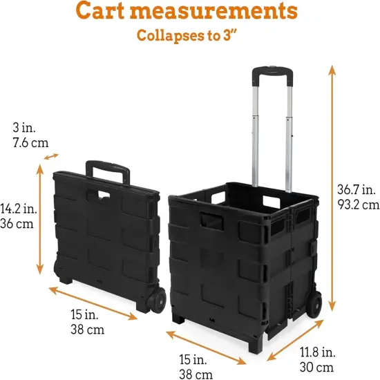 Ultra-Slim Rolling Collapsible Storage Pack-N-Roll Utility-carts, with Telescopic Handle, for Home, Garden, Shopping, Office, School use, Medium, Black {2}