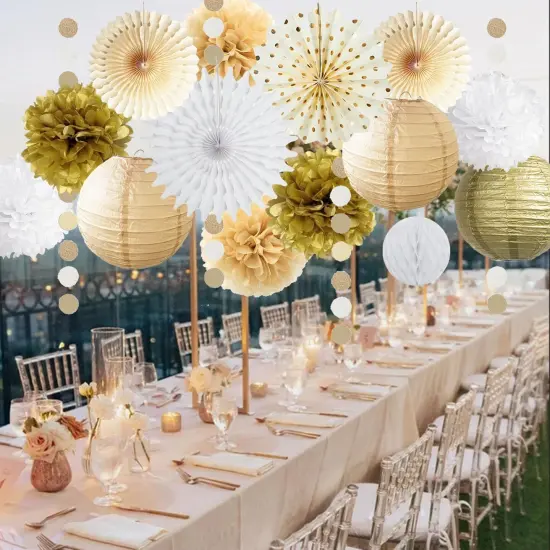 White Gold Party Decorations Tissue Pom Poms {5}