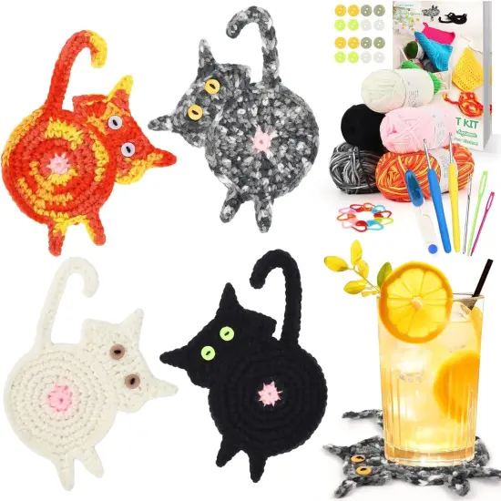 Crochet Kit Beginners for Cat Coasters {1}