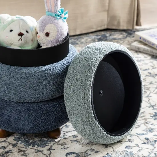 Modern Gradient Upholstered Storage Ottoman or Accent Stool with Rubberwood Ball Feet Blue {5}