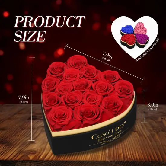 Preserved Roses Flowers for Delivery 16 Pcs, Forever Flores in Heart Box {5}