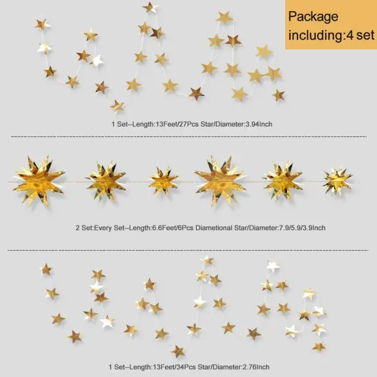 Gold Party Decorations Star Garlands Streamer Gold 3D Stars Metallic Paper {2}