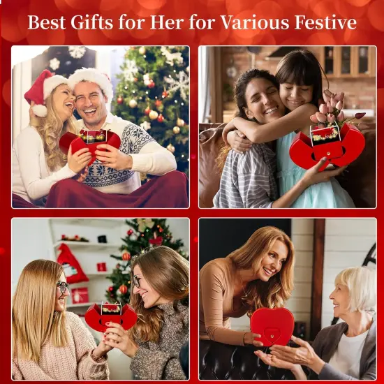 Preserved Red Real Rose with Necklace, Birthday Gifts for Women - Red {5}