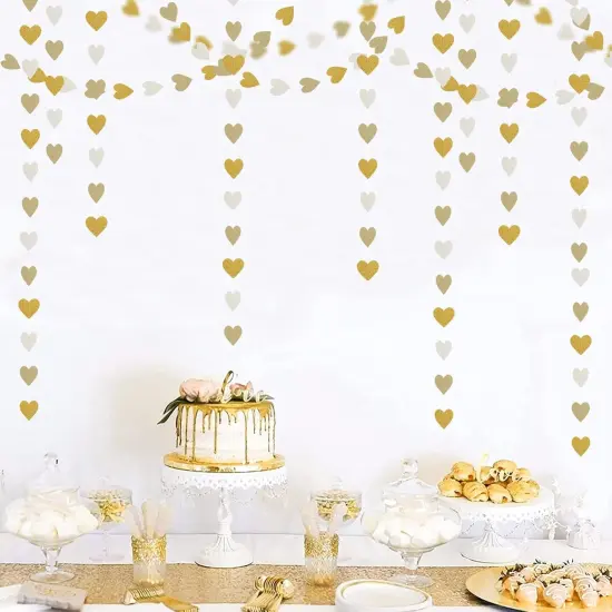White & Gold Champagne Party Decorations Heart Streamers Garland {5}