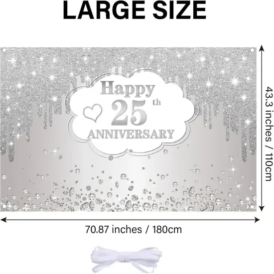 25th Wedding Anniversary Banner Decorations, Silver 25 th Wedding Anniversary {5}