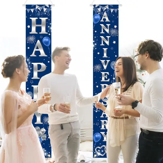 Happy Anniversary Door Banner Navy Blue and Silver Wedding Anniversary {4}