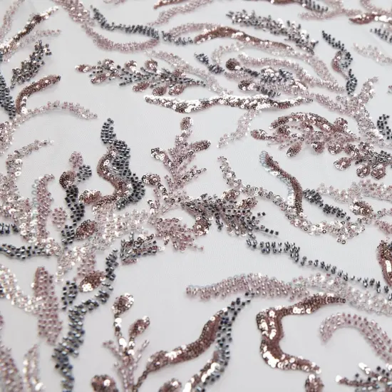 1 Yard Embroidered Lace Fabric Beaded & Sequined with Rich Design, 50/52&Prime; Wide Grey / Rose {1}