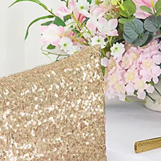 1 Piece Champagne Gold Sequin Spandex Chair Cap 13.5 inch by 10 inch Wedding Cover {4}