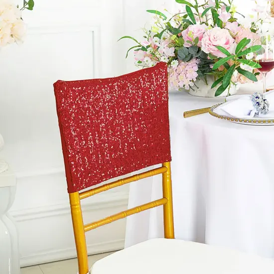 1 Piece Apple Red Sequin Spandex Chair Cap 13.5 inch by 10 inch Party Decor {2}