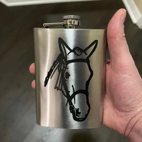 8oz Horse Stainless Steel Hip Flask {4}