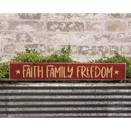 Faith Family Freedom Wooden Sign Red Painted Shelf or Wall Display {2}