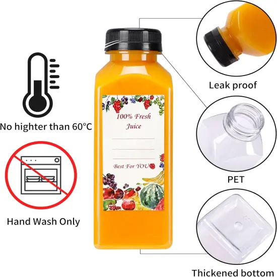 20pcs 12oz Plastic Juice Bottles with Caps, Reusable Juicing Bottles {2}