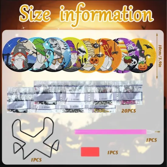 8 PCS Halloween Gnome Diamond Art Painting Coasters DIY {2}