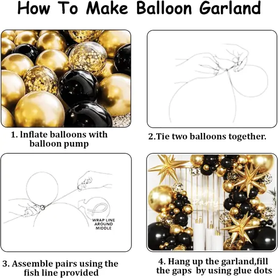 Black and Gold Balloons Garland Arch Kit {5}