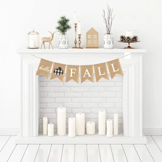 Hello Fall Burlap Banner Buffalo Check Plaid Jute Burlap Pumpkin Garland {3}