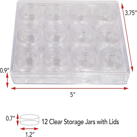 The Beadsmith Personality Case - Clear Storage Organizer Box, 5 x 3.75 x 0.9 inches - Includes 12 Small Containers with lids - 1.2 x 0.7 inches, Bead Holder {3}