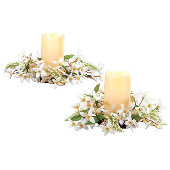 Collections Etc Artificial Forsythia LED Lighted Candle Set {2}
