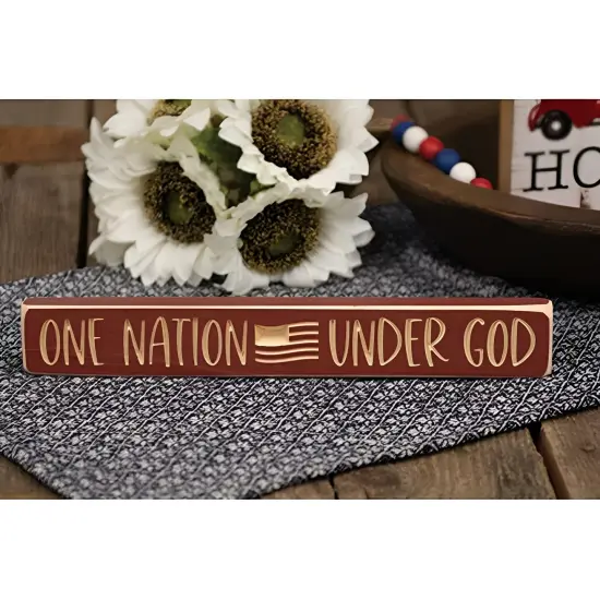 One Nation Under God with Flag Engraved Block 12" {3}