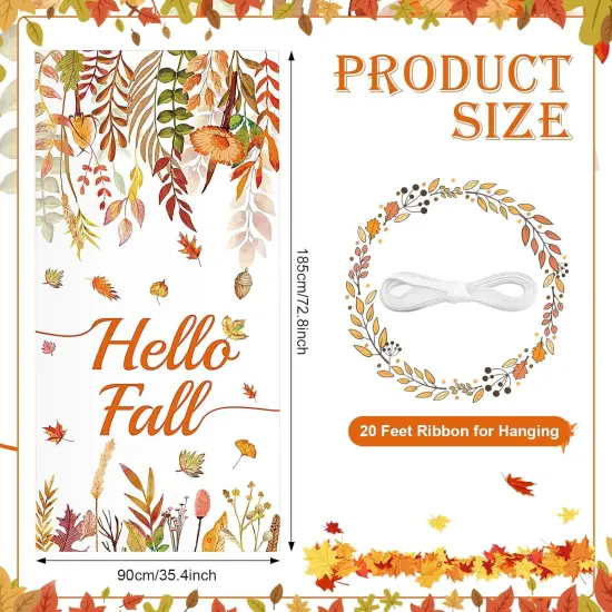 Hello Fall Door Cover Decorations Hello Autumn Door Banner Background {3}