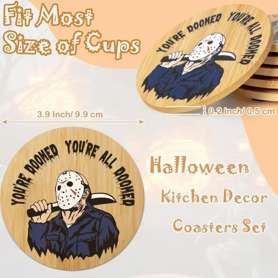 6Pcs Horror Movie Character Spooky Coasters Gift Set with Holder {2}