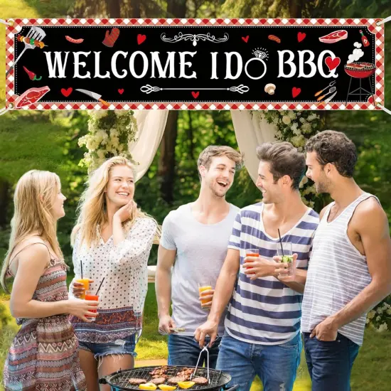 BBQ Party Decorations Welcome I DO BBQ Yard Banner Red Gingham {3}