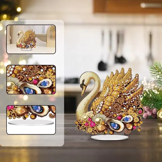 Diamond Desktop Ornament Swan, Diamond Art Ornament,Special Diamond Art Kit for Adults, DIY Tabletop Ornament Decor, Noble Swan {4}