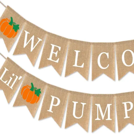 Burlap Welcome Little Pumpkin Banner Fall Autumn Baby Shower {3}