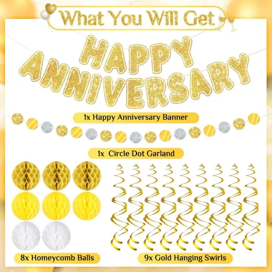 Happy Anniversary Decorations Gold Happy Anniversary Banner {3}